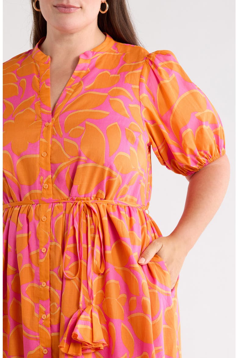 Bracha Floral Print Puff Sleeve Dress, Alternate, color, ORANGE FUCHSIA