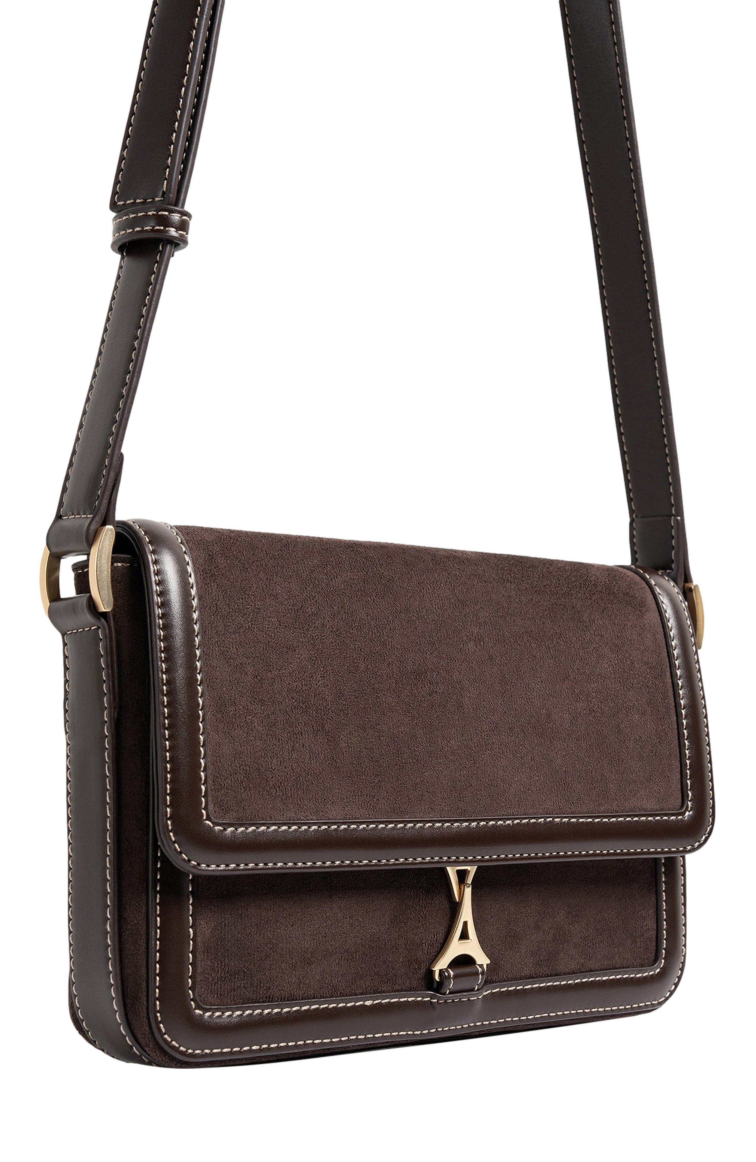 Suede & Leather Crossbody Bag, Alternate, color, Brown