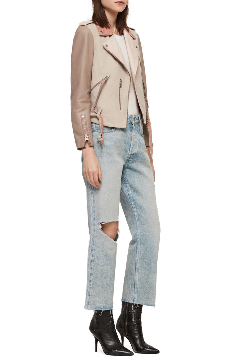 AllSaints Balfern Mix Suede & Leather Biker Jacket, Alternate, color, 