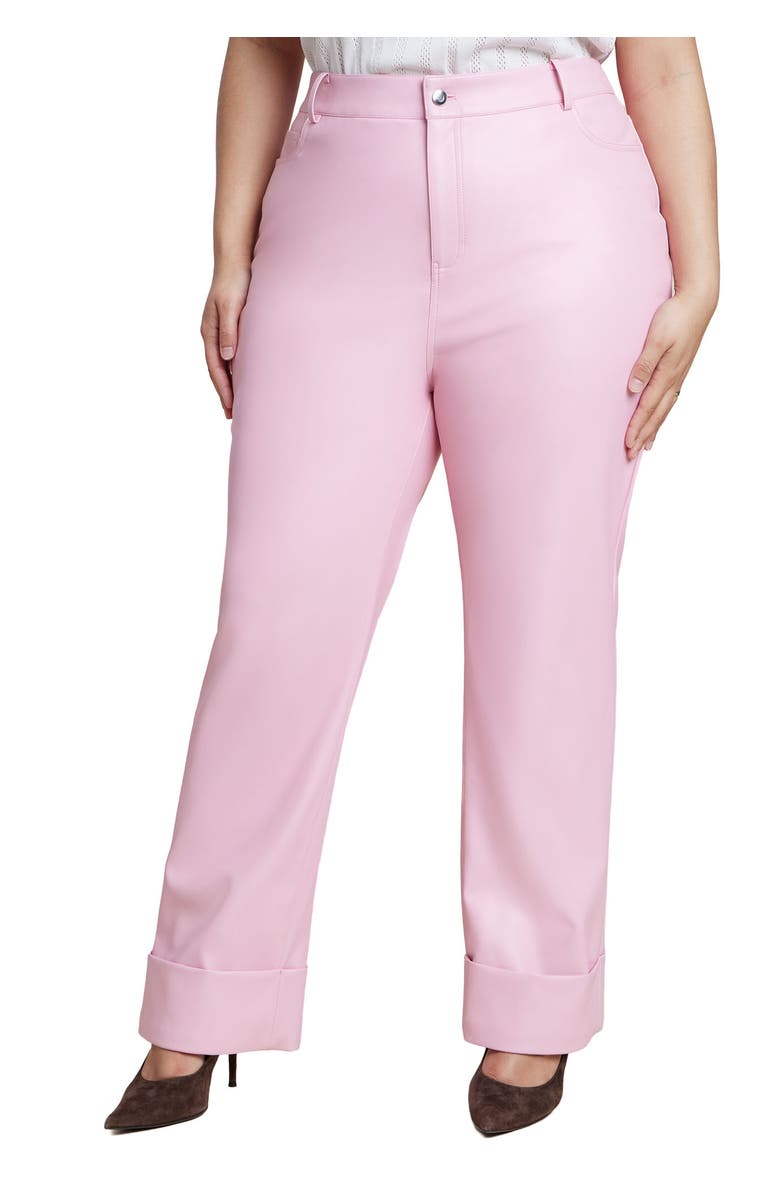 ELOQUII Cuffed Faux Leather Pant, Main, color, Romance Rose