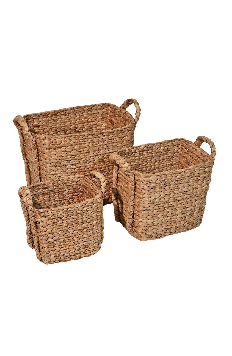 HAPPIMESS Clara Farmhouse Classic Handwoven Hyacinth Rectangle Storage Floor Baskets with Handles,, Alternate, color, Natural