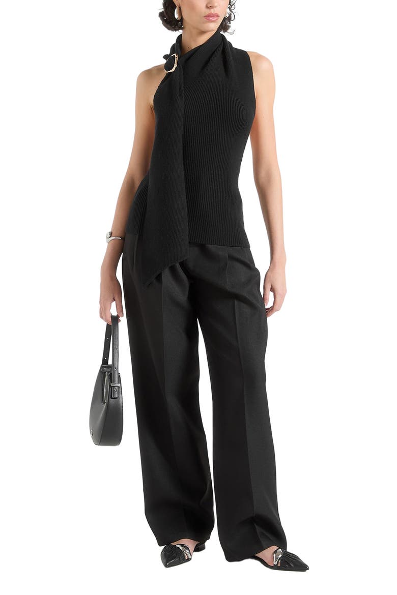 Elodie Knitted Draped Halterneck Top, Main, color, Black