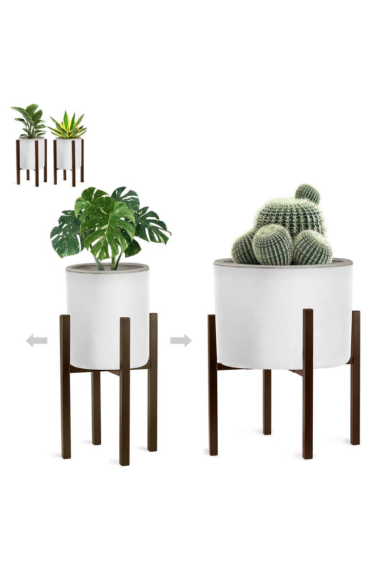 Set of 2 Adjustable Metal Plant Stands, Main, color, BROWN