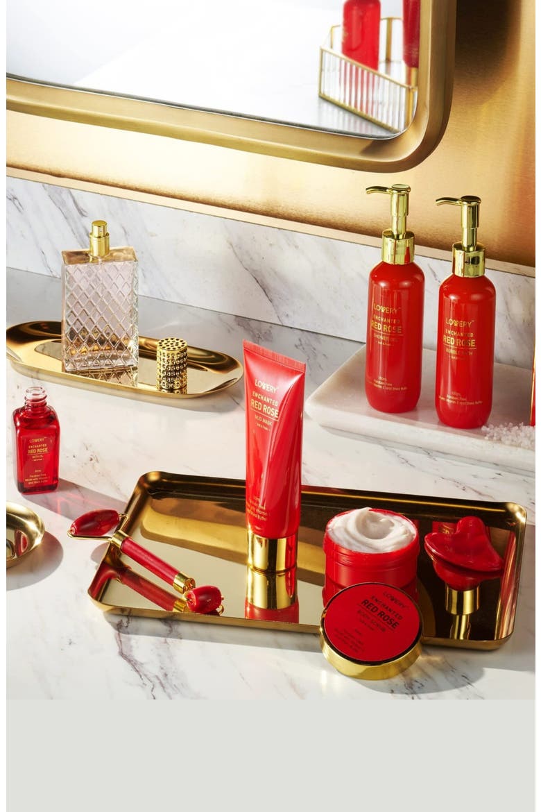 Luxe 11Pc Bath and Body Set with Perfume, Jade Roller, Gua Sha & More, Alternate, color, Red Rose / Gold