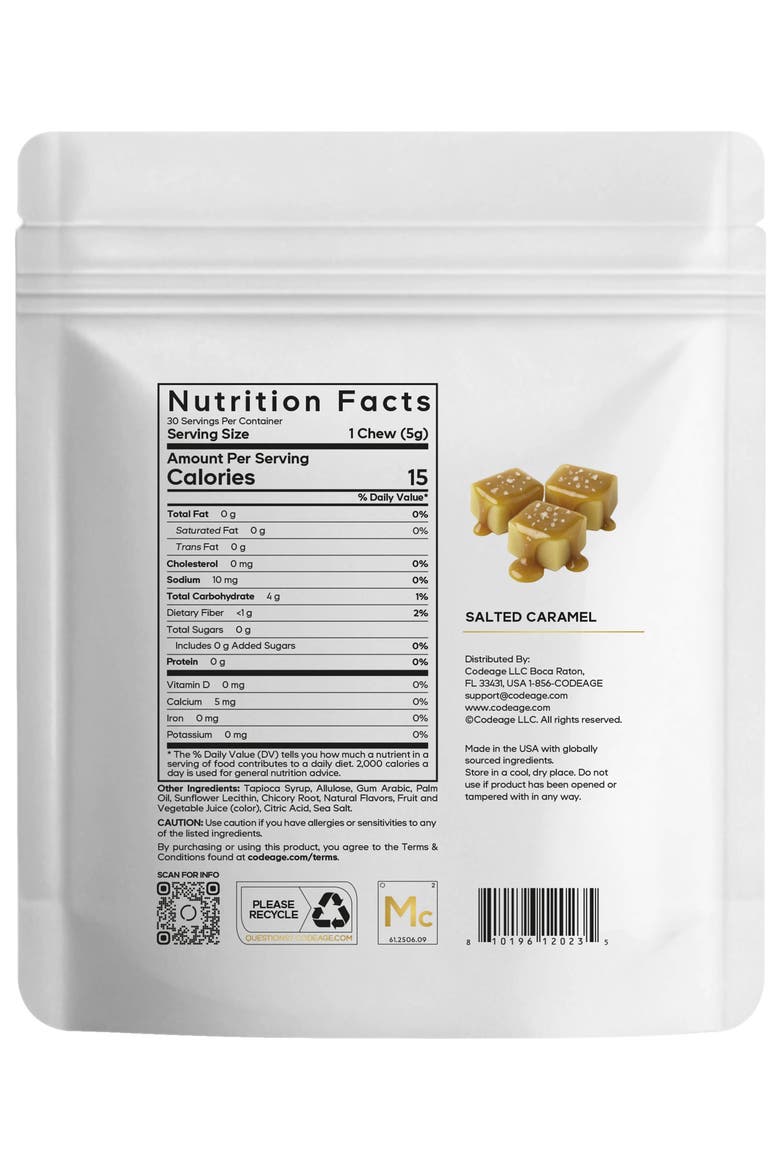 Miracle Candy Salted Caramel, Sugar-Free Soft Chews, Allulose, Prebiotic Fiber, Alternate, color, White