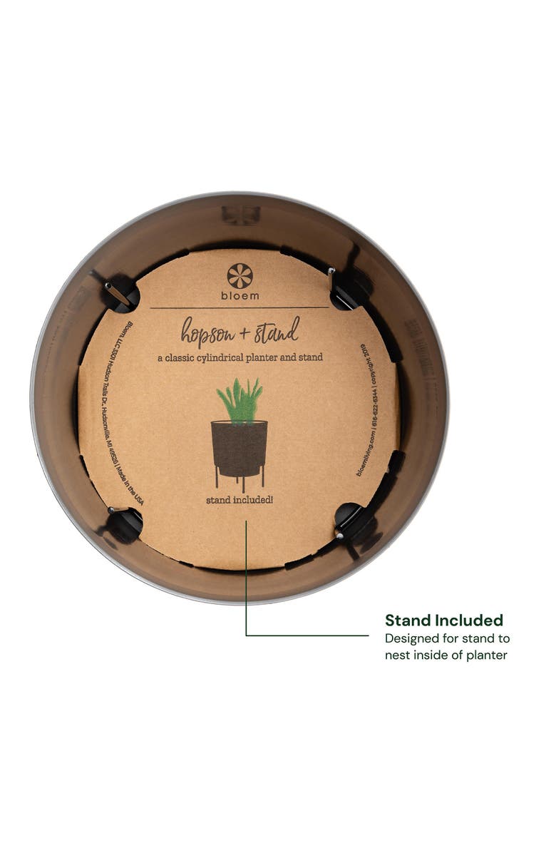 Bloem 10" Hopson Round Planter with Black Metal Stand, Charcoal, Alternate, color, Gray