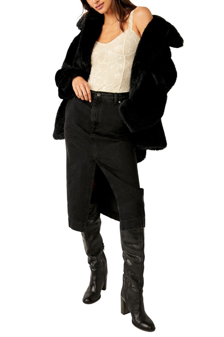 Pretty Perfect Faux Fur Peacoat, Alternate, color, BLACK