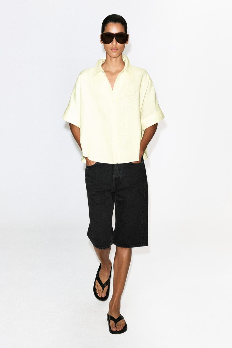 Oversized Short-Sleeved Linen Shirt, Alternate, color, YELLOW
