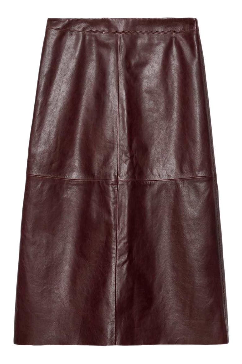 Olivia Leather Midi Skirt, Alternate, color, OXBLOOD RED