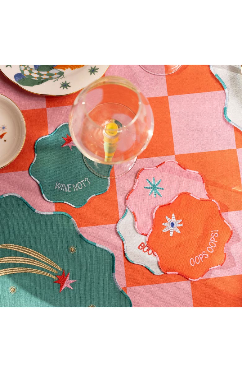 Zsa Zsa Zsu Nilufer 8 Pcs Digital Prtinted Embroidered 100% Cotton Coaster Set, Alternate, color, Pink