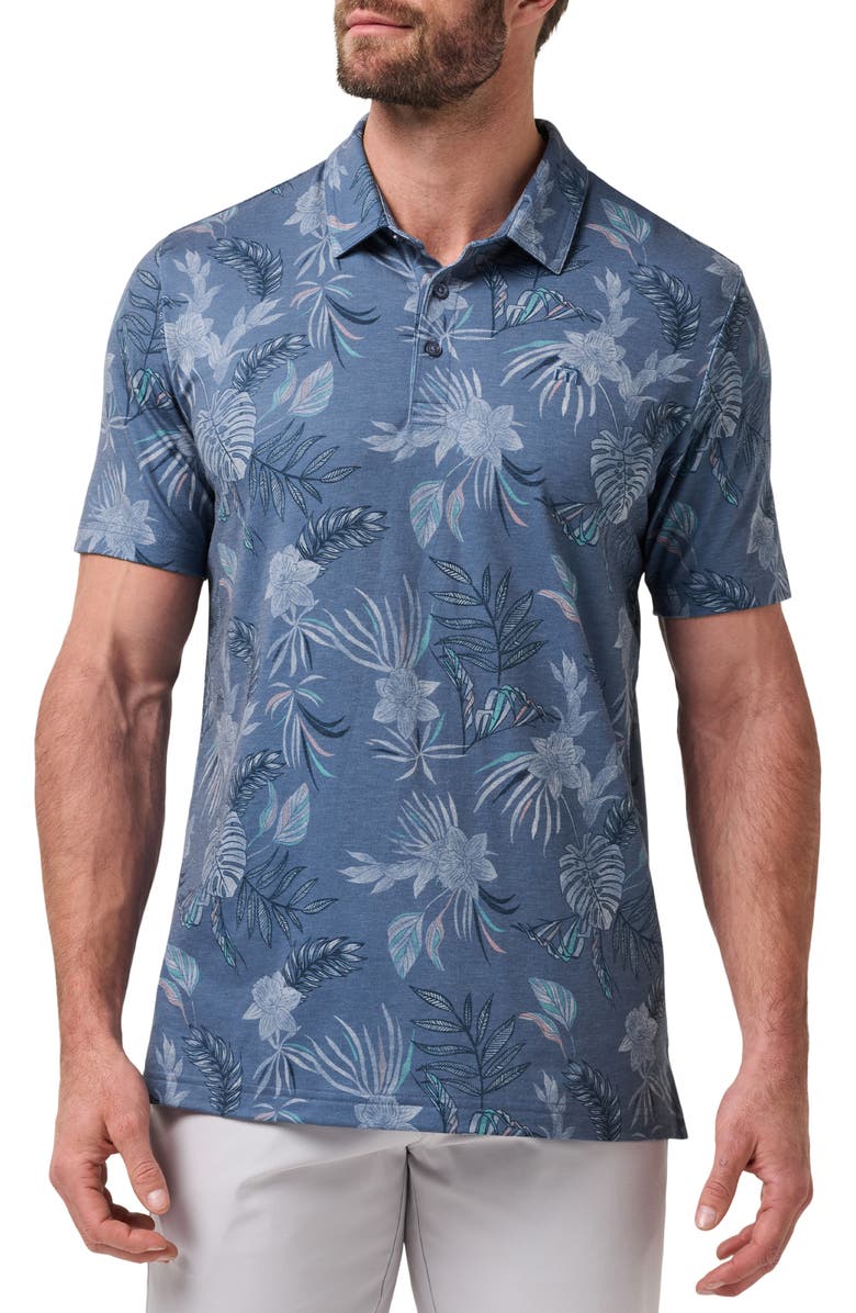 TravisMathew Featherweight Floral Polo, Main, color, Blue Horizon
