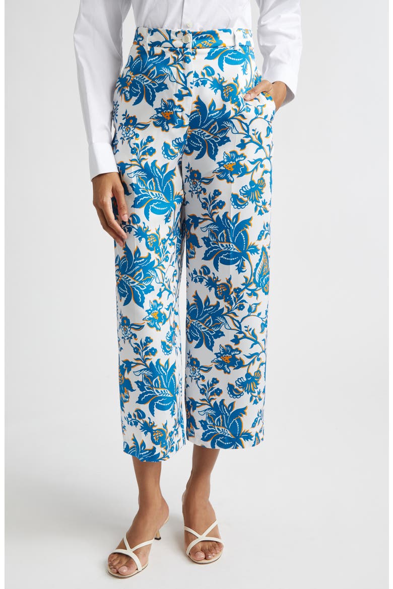 Floral Print Crop Wide Leg Pants, Main, color, PRINT ON WHITE BASE