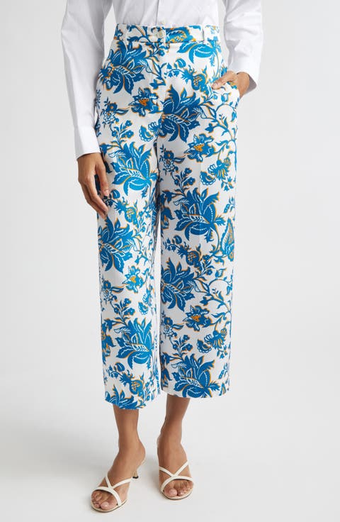 Floral Print Crop Wide Leg Pants