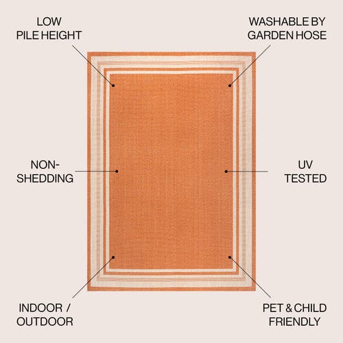 Jonathan Y James Modern Border Stripe Indoor/outdoor Area Rug In Orange/cream