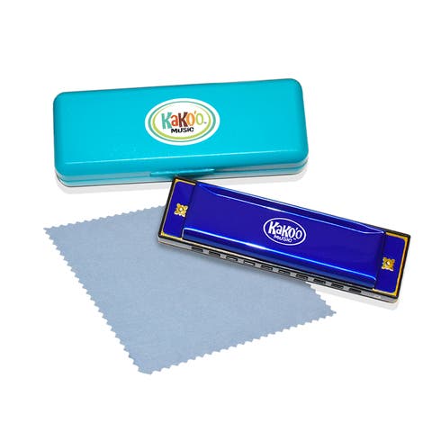 Classic Metal Harmonica Blue 4 Inch Harmonica With Storage Case