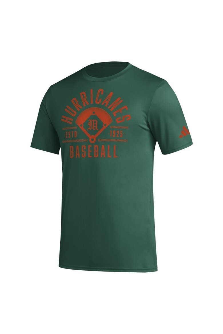 Men's adidas  Green Miami Hurricanes Exit Velocity Baseball Pregame AEROREADY T-Shirt, Alternate, color, Green