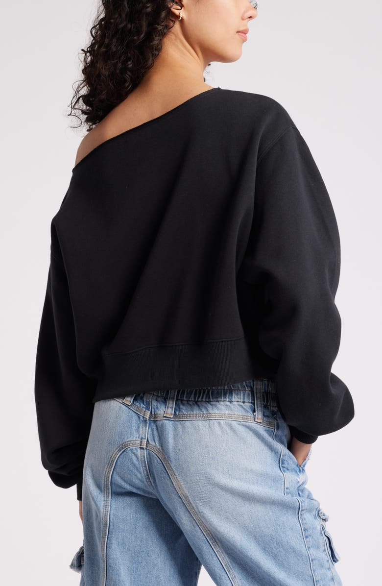 BP. Fleece Detail Off the Shoulder Sweatshirt, Alternate, color, Black Jet