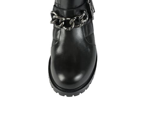 Allegra James Women's Cate Black Leather Ankle Biker Boot Lug Outsole Work Evening In Black