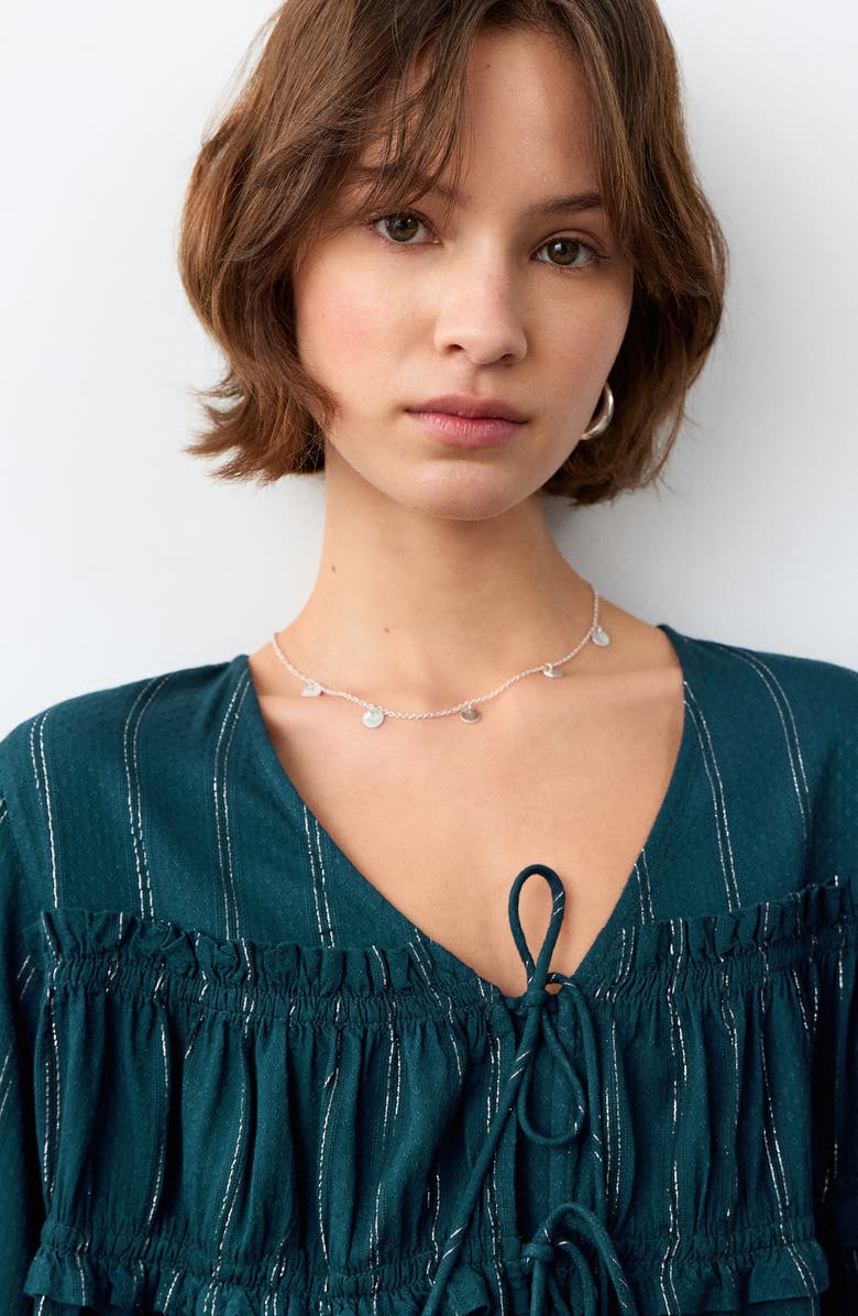 MANGO TEEN Metallic Stripe Bow Top, Alternate, color, Petrol Blue