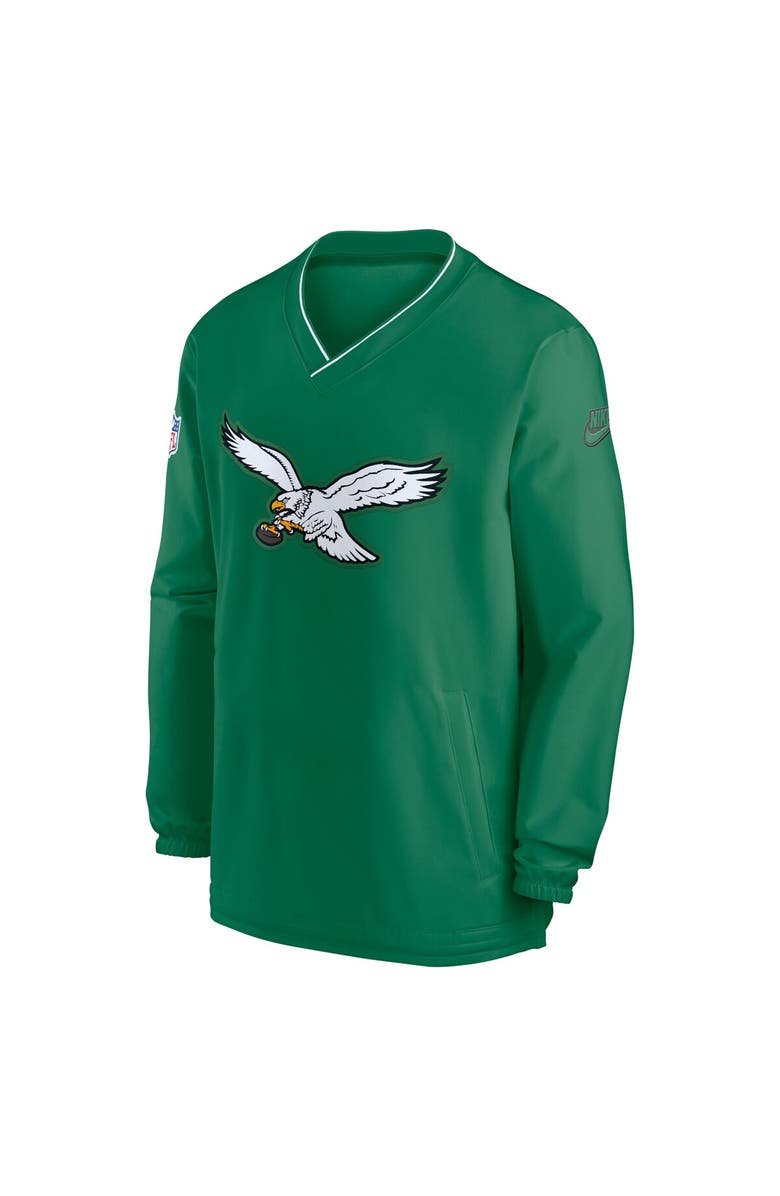 Nike Men's Nike Kelly Green Philadelphia Eagles 2024 Sideline Throwback Logo Long-Sleeve V-Neck Windshirt, Alternate, color, Kelly Green