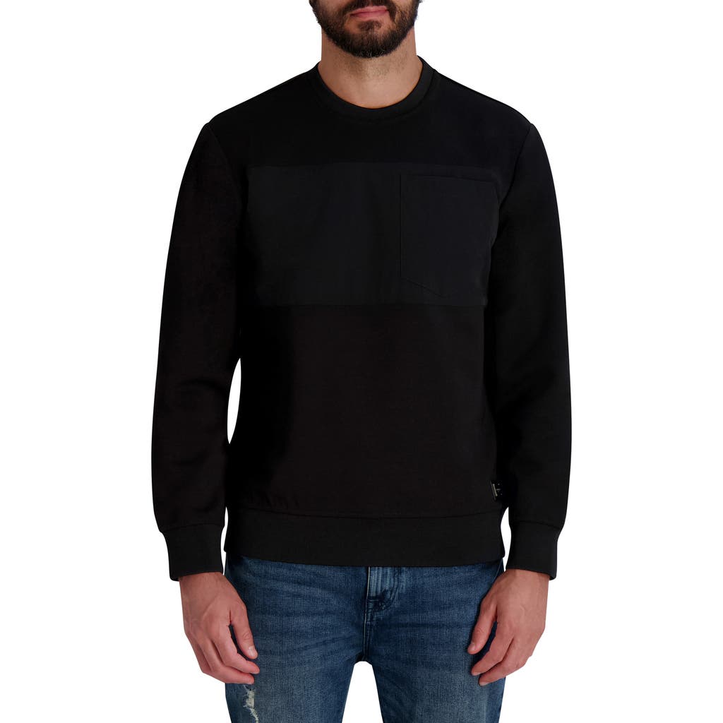 Karl Lagerfeld Paris Crewneck Nylon Pocket Sweatshirt In Black