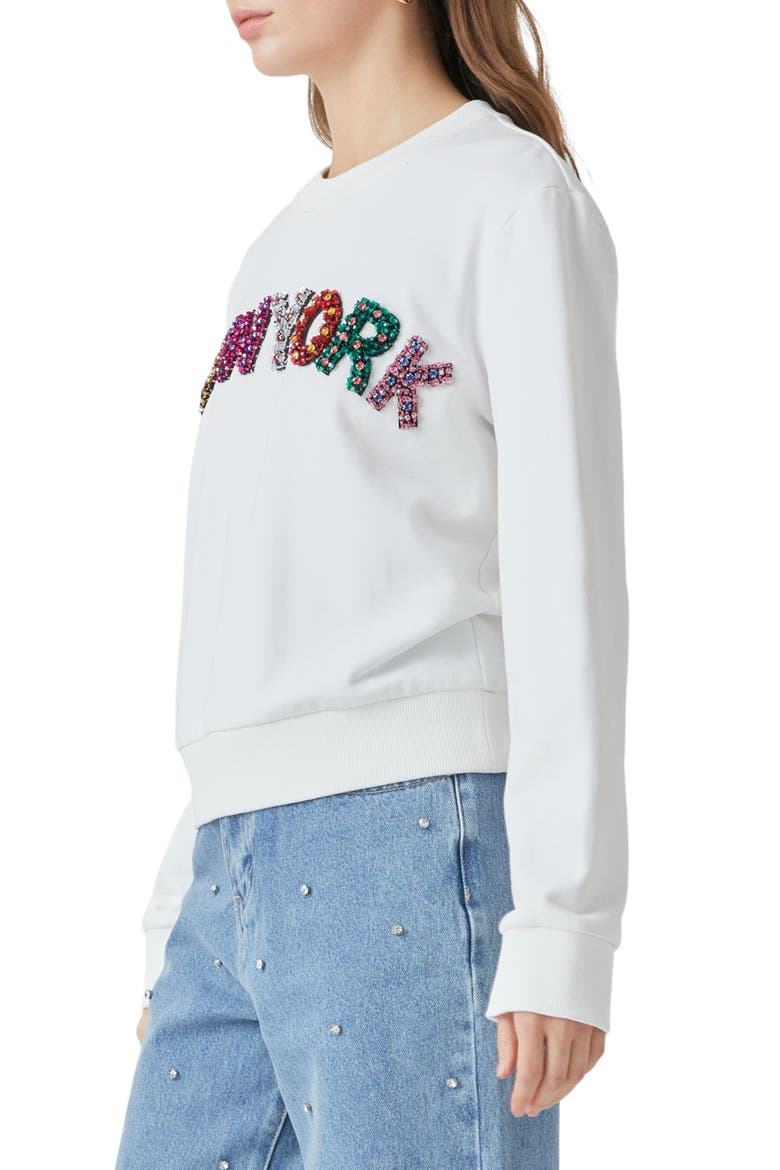 New York Embellished Sweatshirt, Alternate, color, WHITE