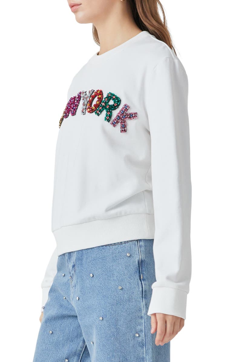 Endless Rose New York Embellished Sweatshirt, Alternate, color, White