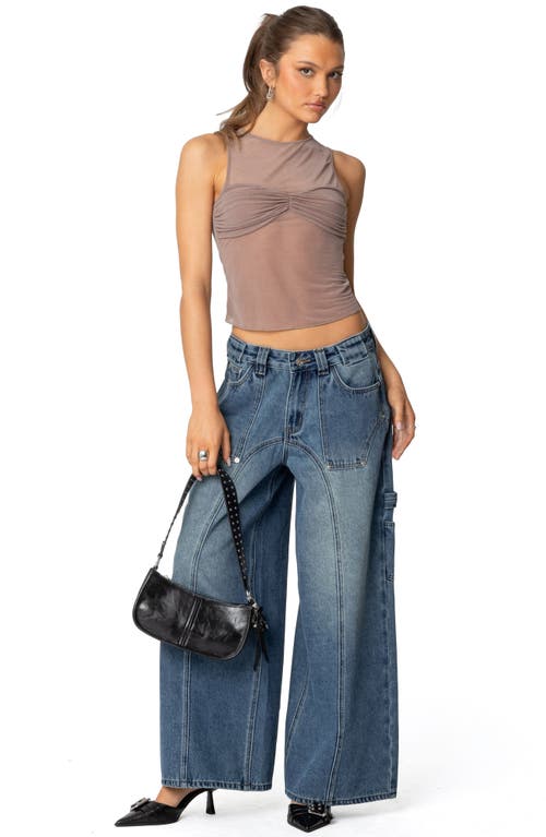 Edikted Tal Baggy Low Rise Carpenter Jeans In Blue-washed