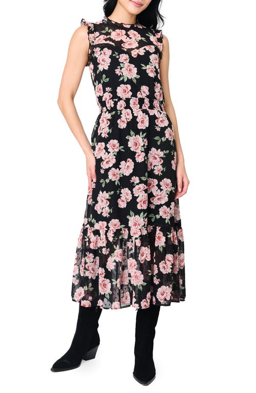 GIBSONLOOK Sweetheart Sleeveless Floral Dress in Black Pink Floral 