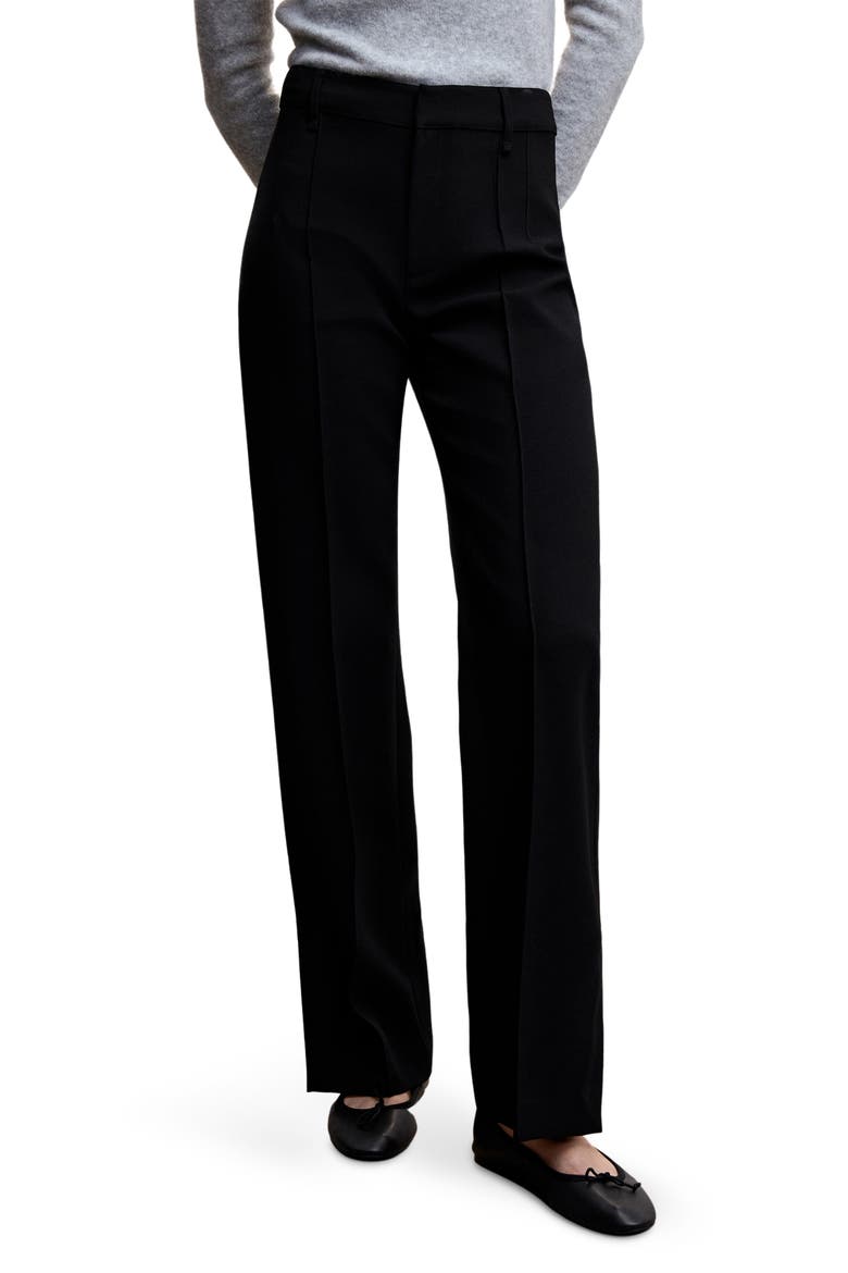 Slit Hem Straight Leg Pants, Main, color, BLACK