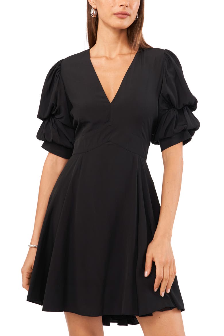 Tiered Bubble Sleeve Dress, Alternate, color, RICH BLACK