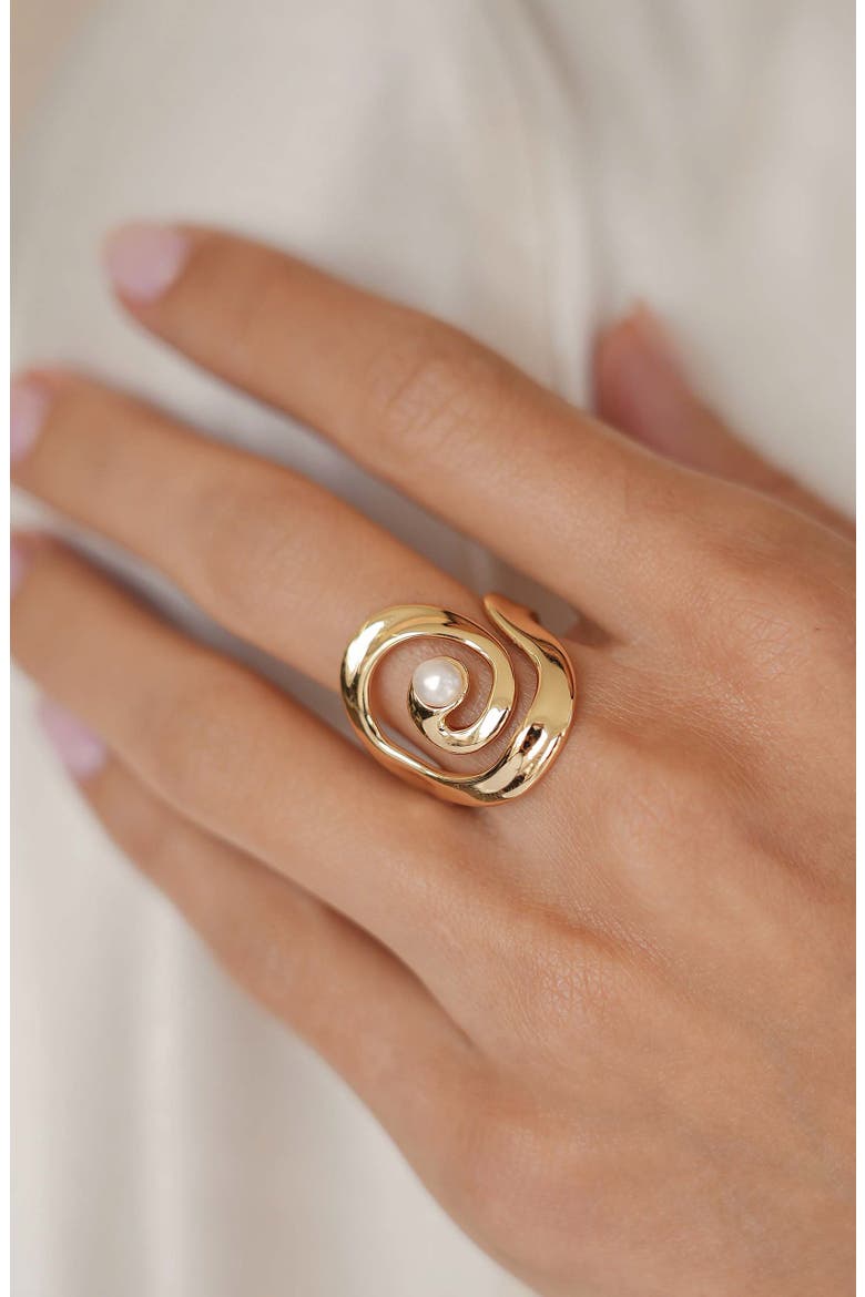 Aura Swirl Freshwater Pearl Statement Ring, Alternate, color, GOLD
