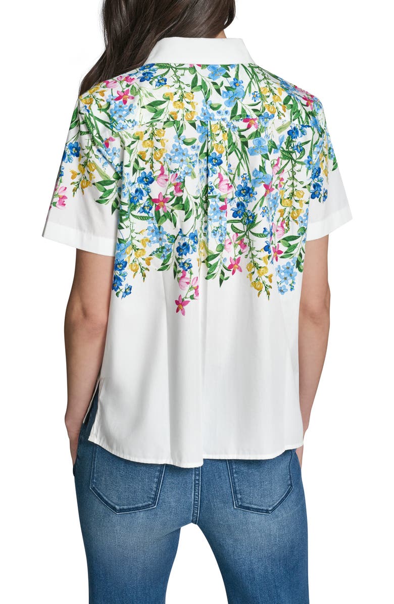 KARL LAGERFELD PARIS Placed Floral Print Shirt, Alternate, color, Soft White Combo