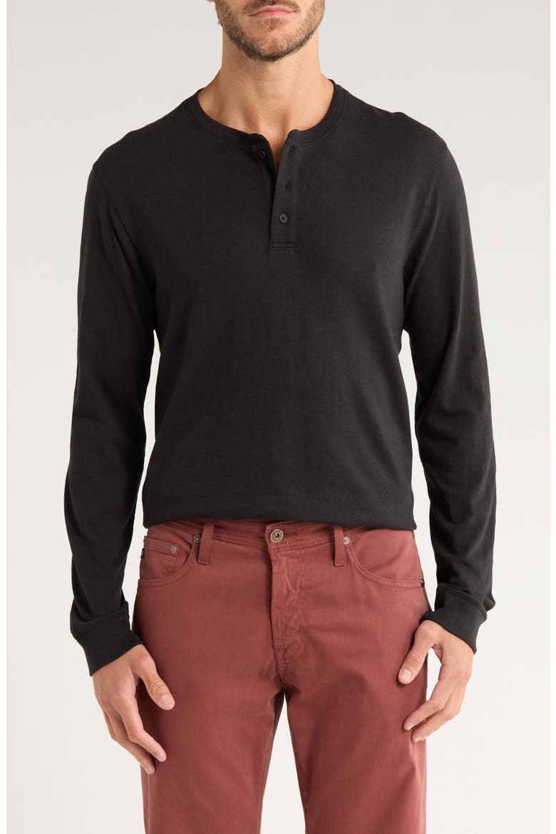 Long Sleeve Henley T-Shirt, Main, color, BLACK