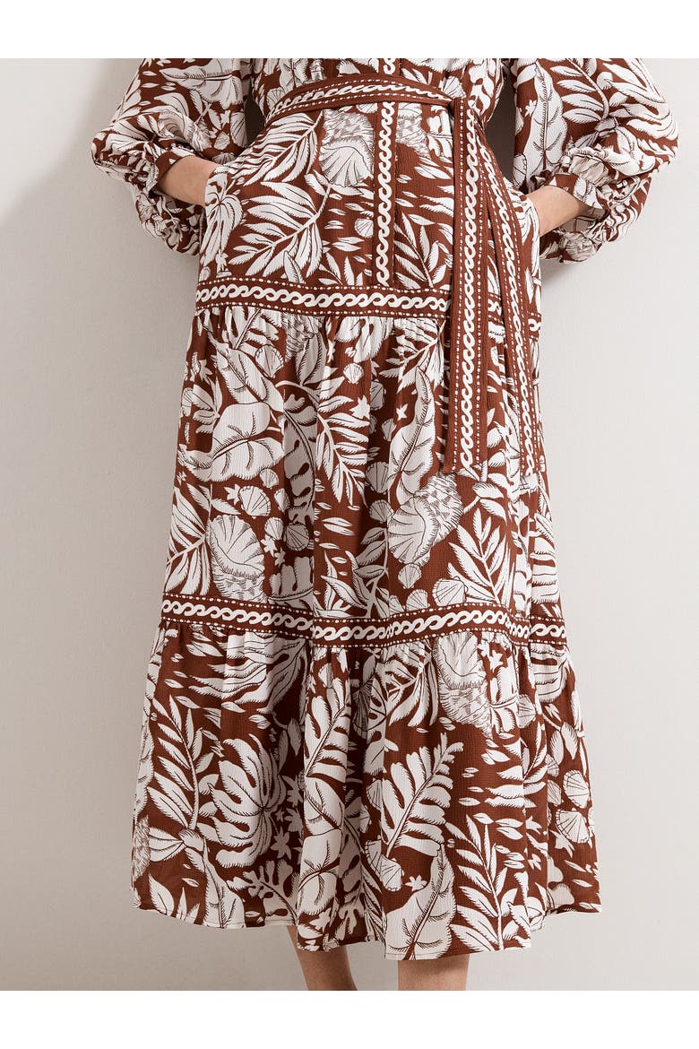 Floral Print Midi Shirt Dress, Alternate, color, Tan