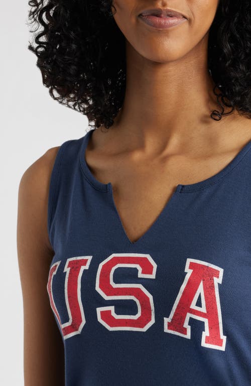 Shop Vinyl Icons Usa Split Neck Graphic Tank In Mood Indigo
