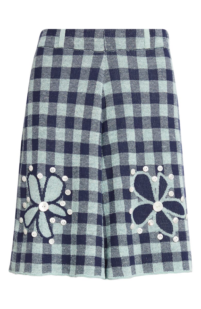 YanYan Gingham Flower Linen & Cotton Blend Jacquard Bermuda Shorts, Alternate, color, Mint/ Midnight