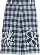 YanYan Gingham Flower Linen & Cotton Blend Jacquard Bermuda Shorts