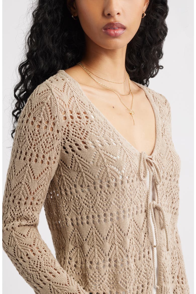 Fly Away Tie Front Crochet Cardigan, Alternate, color, TAN SAVANNAH