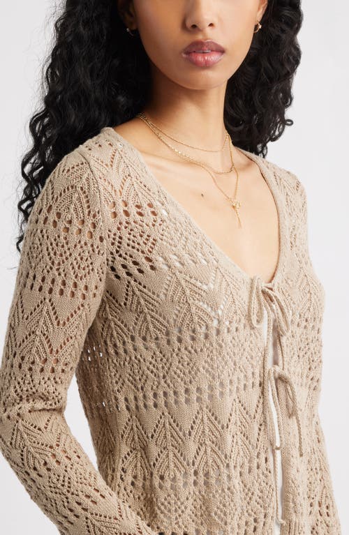 Bp. Fly Away Tie Front Crochet Cardigan In Neutral