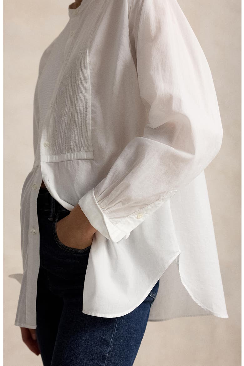 Pintuck Band Collar Cotton Button-Up Shirt, Alternate, color, WHITE