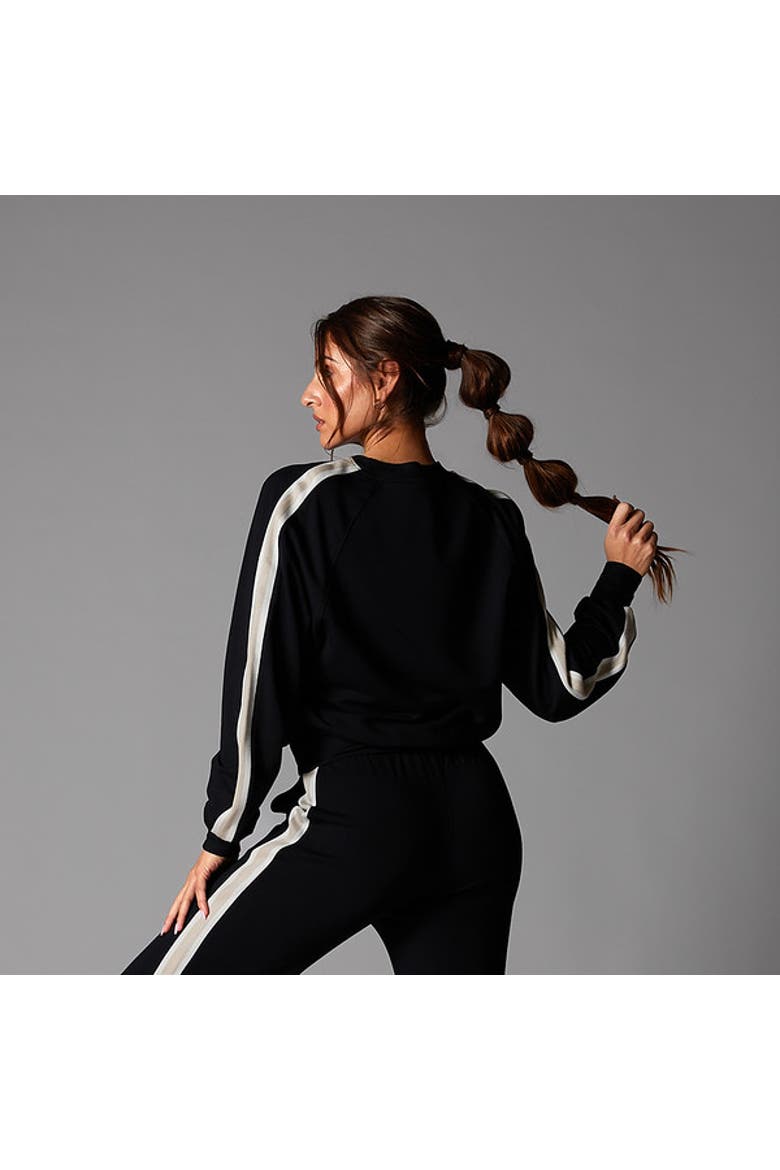 Ease Crew Stripe Sweatshirt, Alternate, color, EBONY COCONUT