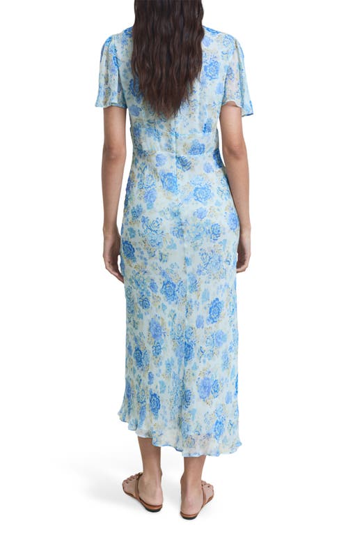 Mango Long Floral Dress With Short Sleeves Blue In Blue