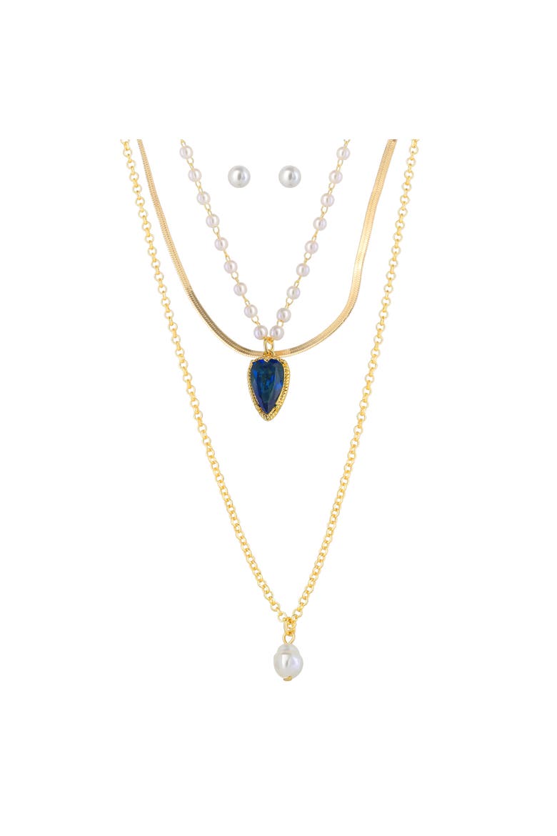 Pearl Earrings and Gold Necklaces Jewelry Set, 4-Piece, Main, color, Gold-Tone