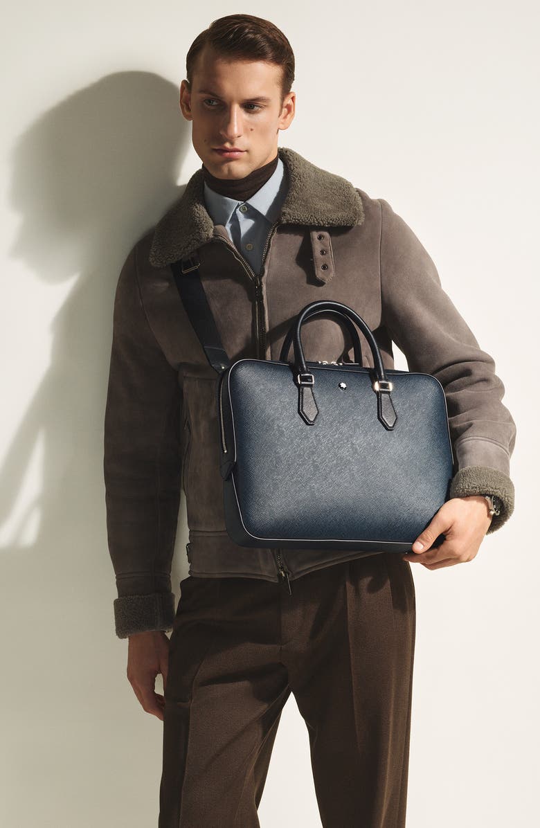 Montblanc Sartorial Leather Document Case, Alternate, color, Tweed Blue