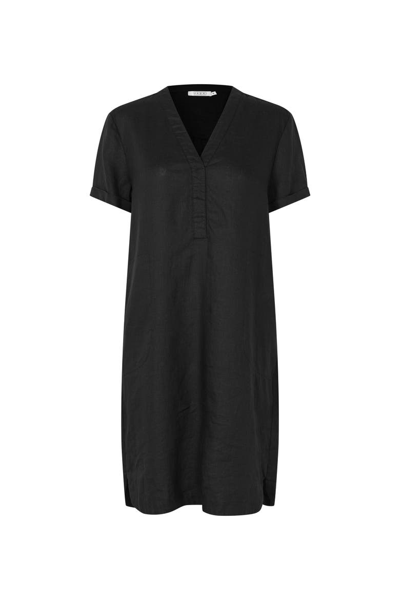 Manareela Linen V-Neck Tunic Dress, Alternate, color, Black