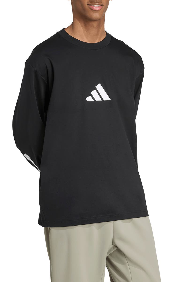 adidas Z.N.E. Oversize Long Sleeve Cotton Graphic T-Shirt, Alternate, color, Black/ White