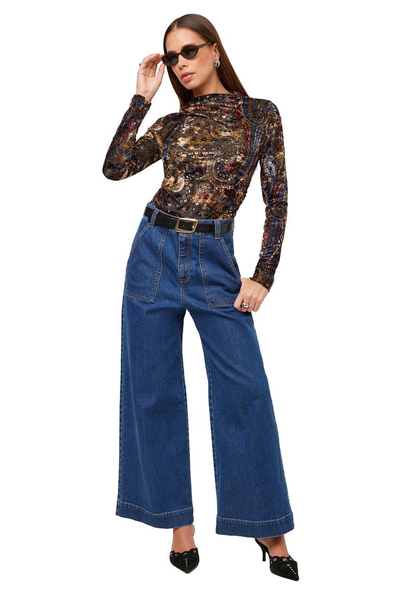 Khami Velvet Burnout Mock Neck Top, Alternate, color, PRINT