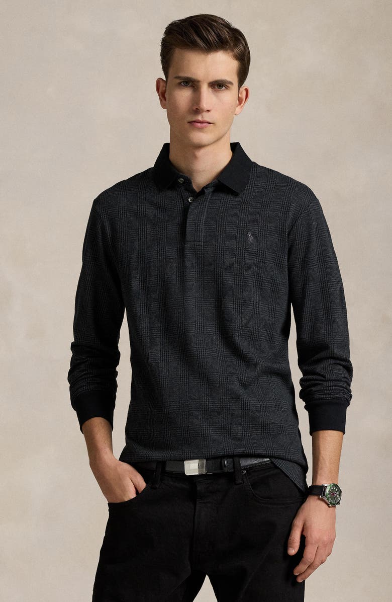Polo Ralph Lauren Classic Fit Glen Plaid Long Sleeve Cotton Polo, Alternate, color, Jacquard Charcoal