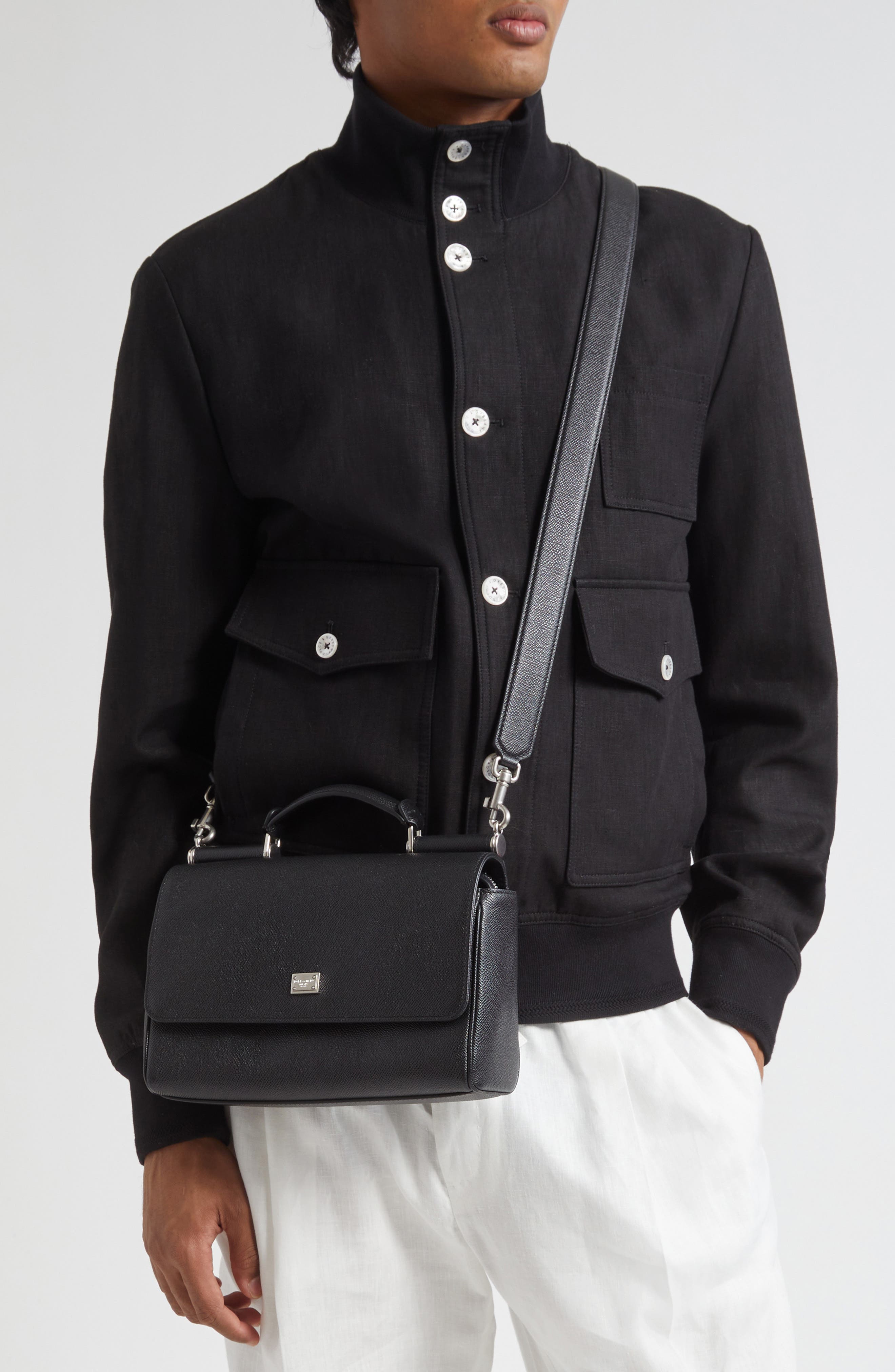 Dolce&Gabbana My Sicily Grained Leather Top Handle Bag, Alternate, color, 80999 Nero